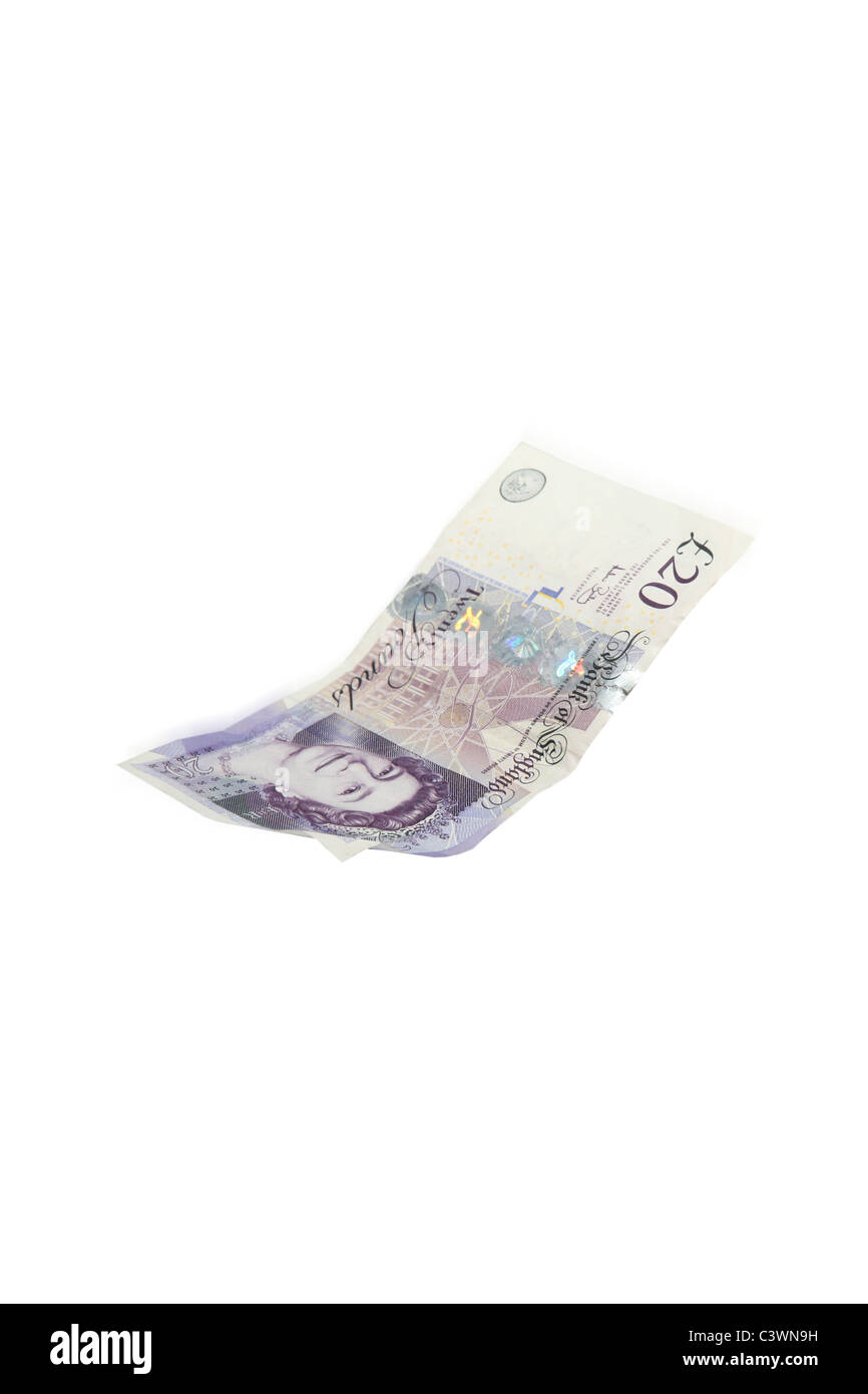 Flottant au-dessus de l'argent, £20 et £10 Stirling notes Banque D'Images