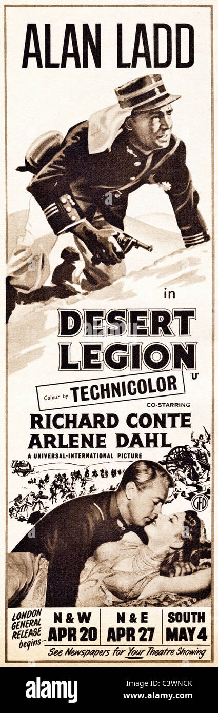 Publicité originale dans magasin de film vers 1953 pour la légion DU DÉSERT film avec ALAN LADD Banque D'Images
