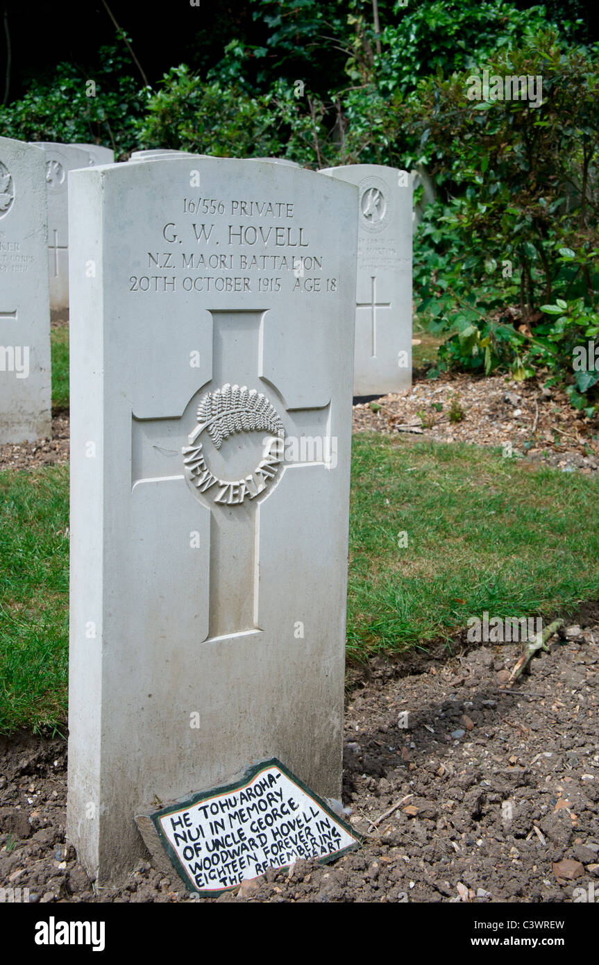Soldat néo-zélandais World War One grave dans Nunhead Cemetery, le sud de Londres, Angleterre Banque D'Images