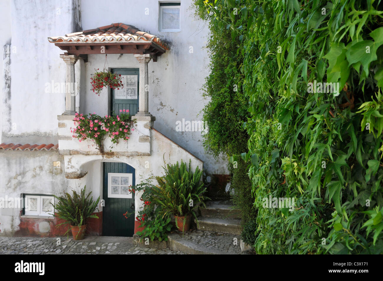 Détail d'une maison, village médiéval de Obidos, Portugal Banque D'Images