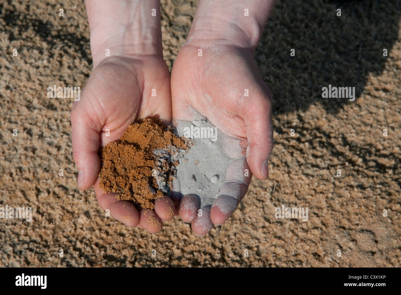 Poignée de terre rouge et de sable de silice Florida USA Banque D'Images