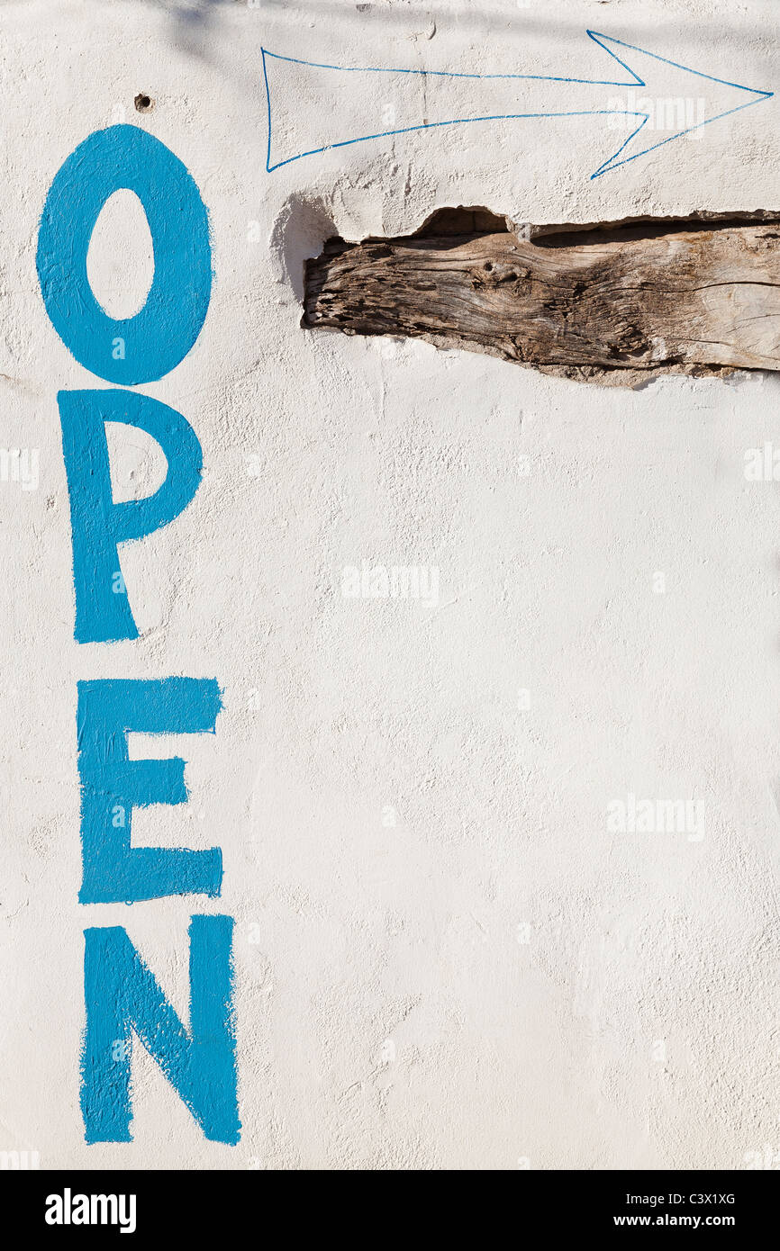 'Ouvrir' Sign, flèche, Open for Business, la vente au détail, Conceptuel Banque D'Images