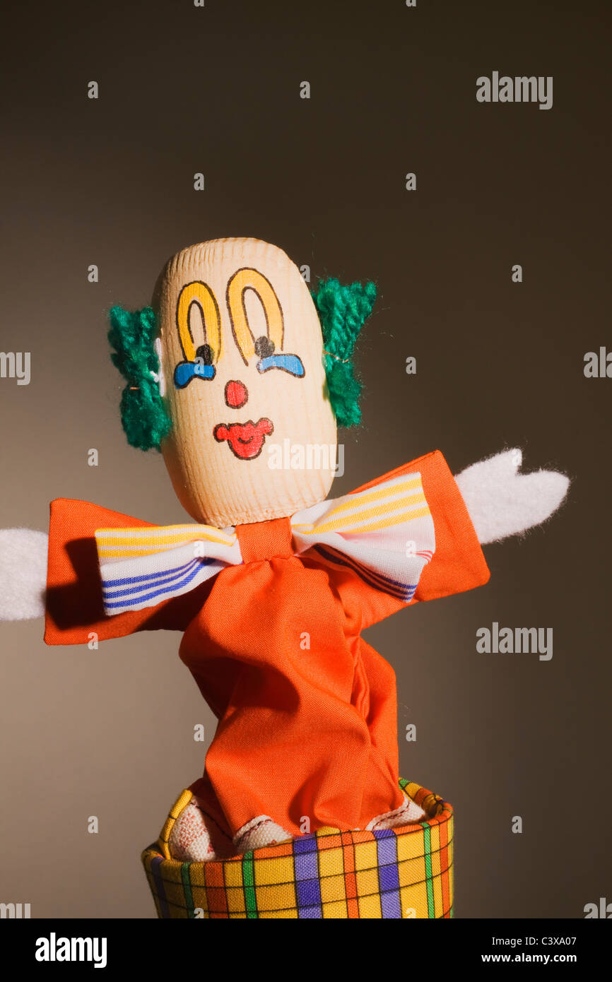 Un 'Jack traditionnels fabriqués à la main dans une boîte' toy clown. Banque D'Images