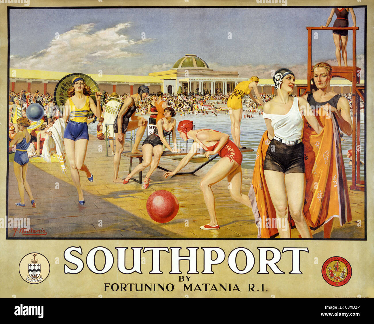 Par Fortunino Matania, Southport. Angleterre, début du 20e siècle Banque D'Images
