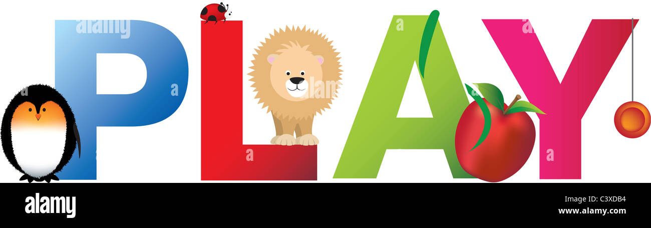 Le jeu de mot composé à partir de lettres de l'alphabet cartoon avec des animaux et des objets Banque D'Images