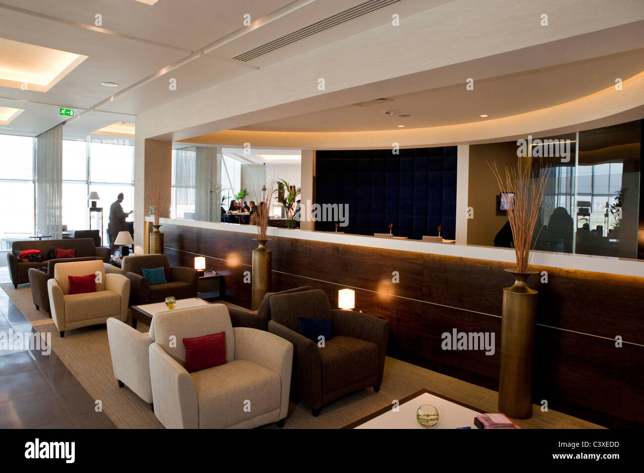 La Gulf Air Première et Classe Affaires, Salon d'embarquement à l'aéroport de Heathrow. Banque D'Images