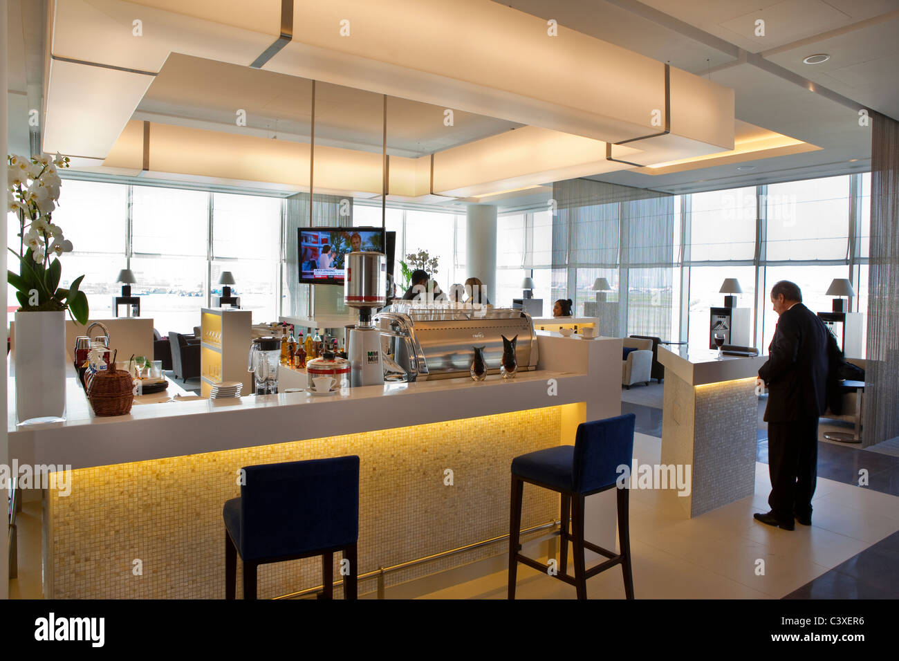 La Gulf Air Première et Classe Affaires, Salon d'embarquement à l'aéroport de Heathrow. Banque D'Images