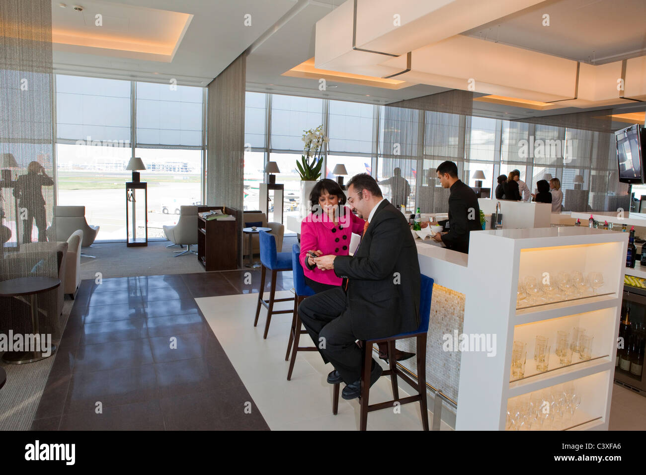 La Gulf Air Première et Classe Affaires, Salon d'embarquement à l'aéroport de Heathrow. Banque D'Images