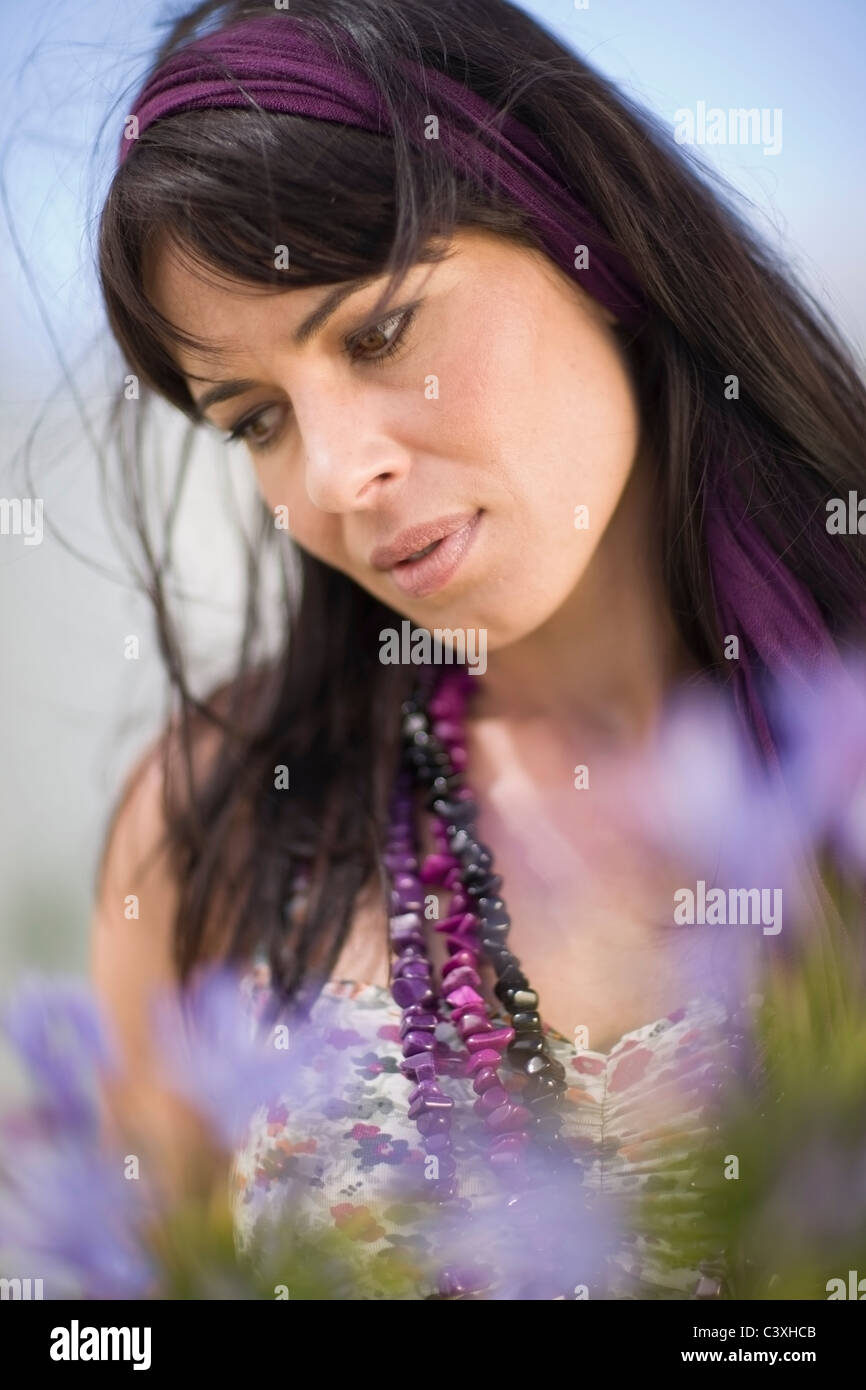 Portrait de femme-hippie flower power Banque D'Images