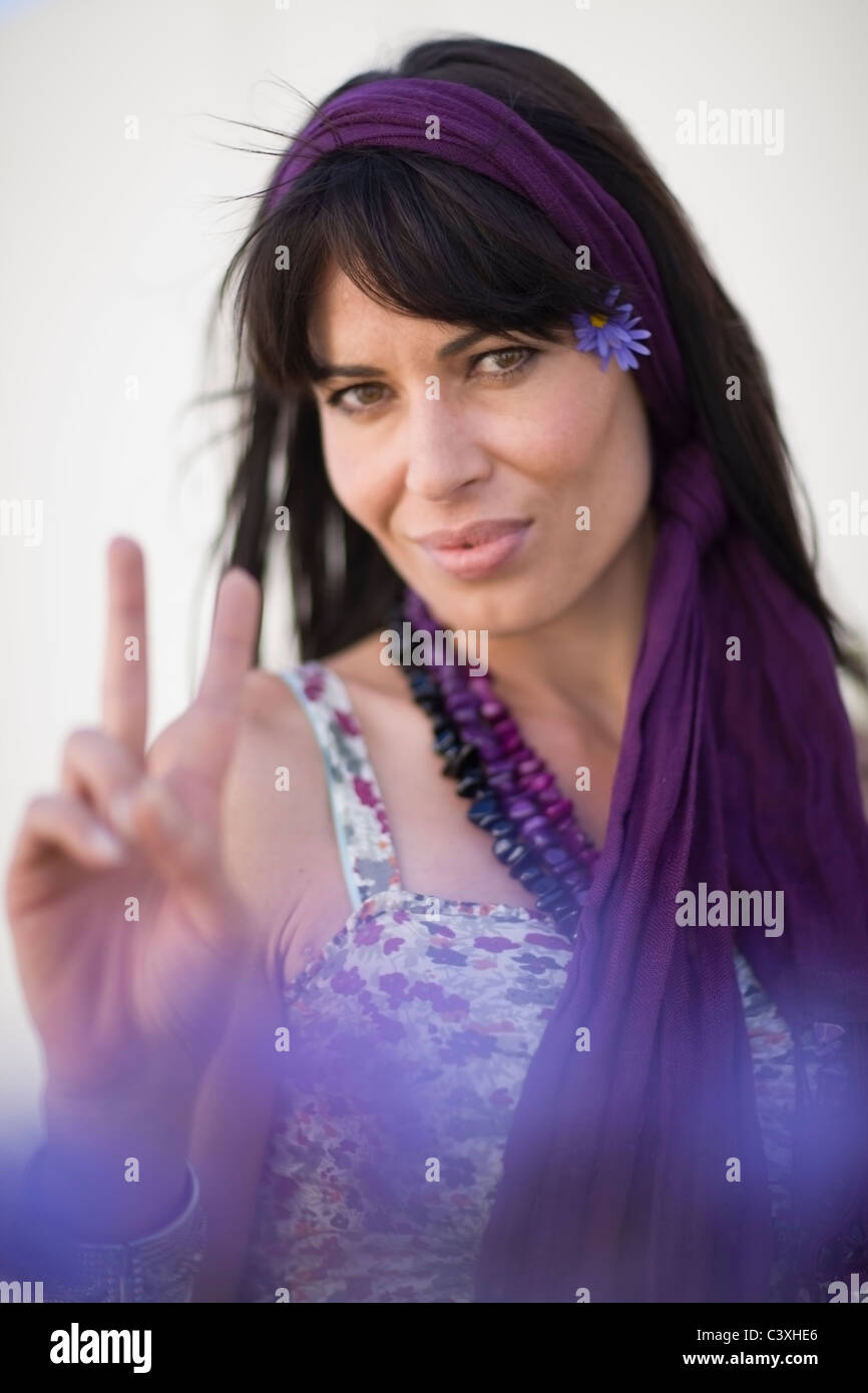 Portrait de femme-hippie flower power Banque D'Images