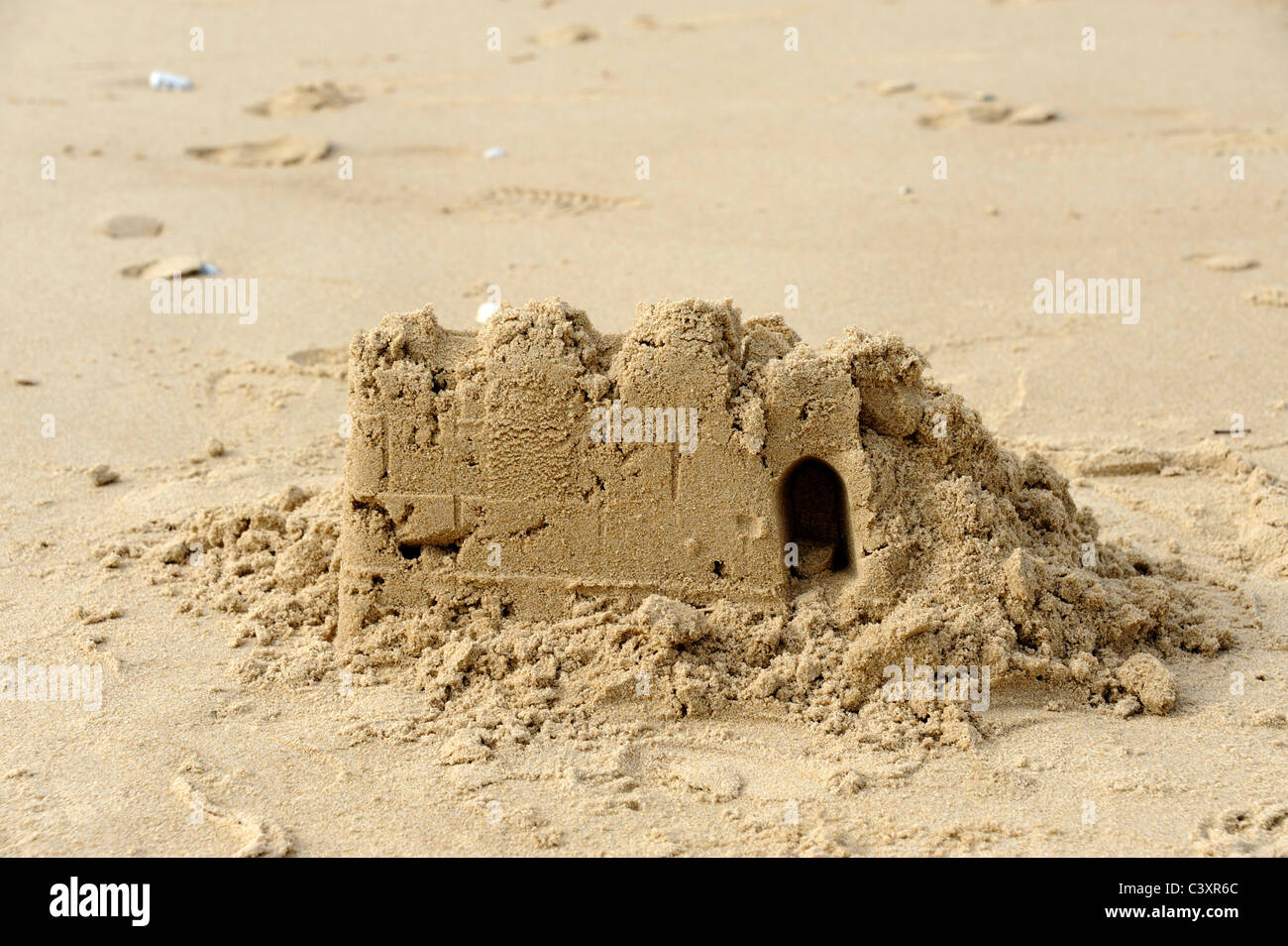 Sangatte Blériot,Pas de Calais,Nord-Pas-de-Calais, France, château de sable sur la plage et du front de mer Banque D'Images