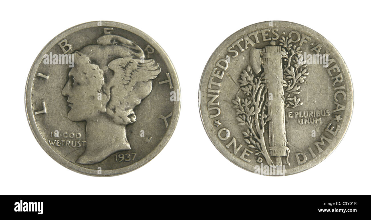 1937 Liberté ailé ou chef d Type Mercure Dime Banque D'Images