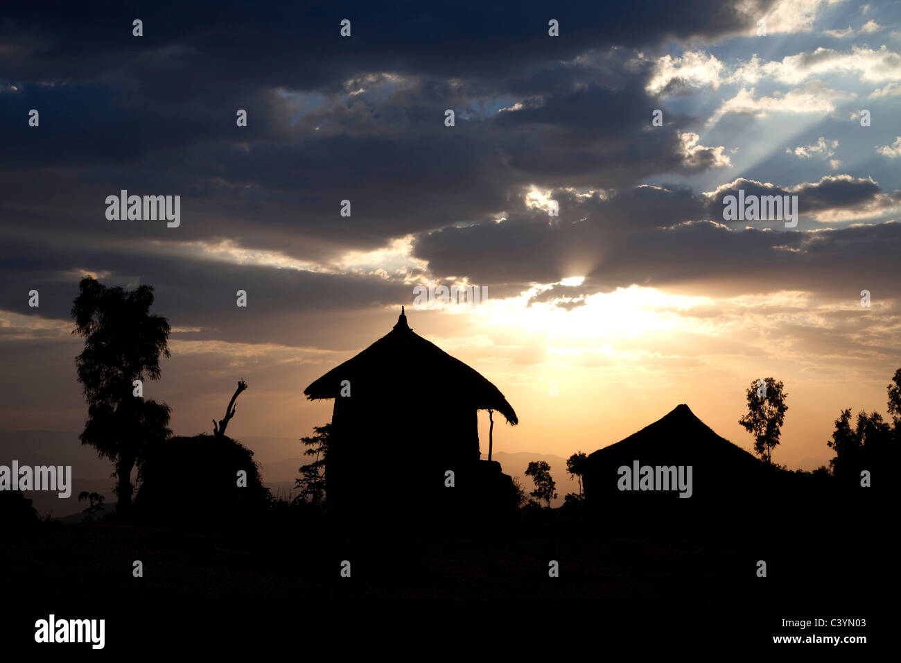 Coucher du soleil à Lalibela, Ethiopie, Afrique Banque D'Images