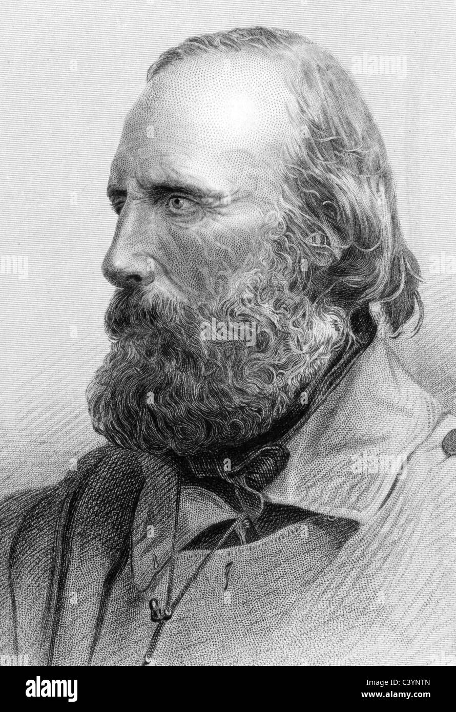 Giuseppe Garibaldi (1807-1882) sur gravure de 1800. Militaire et homme politique italien. Banque D'Images