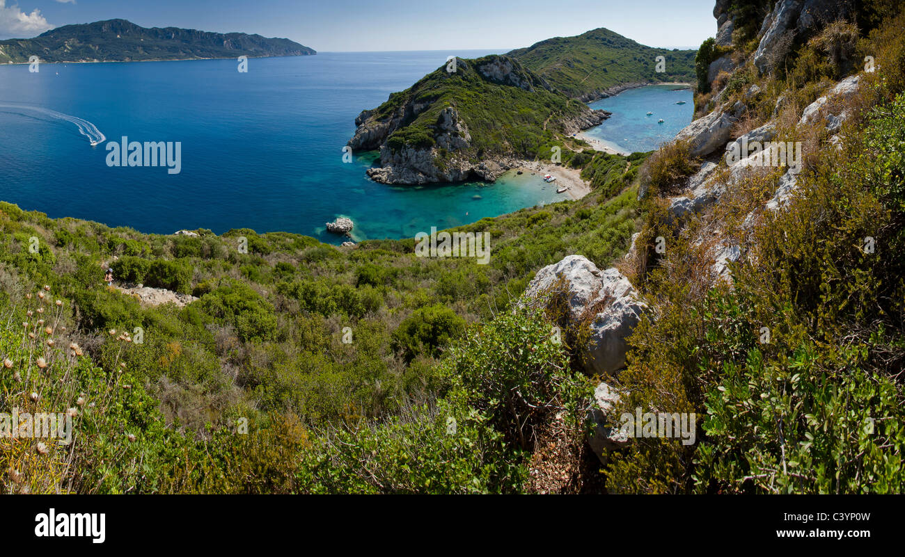 Cape Arilla, Porto, Timoni Afionas, Corfou, Grèce, Europe, paysage, l'eau, l'été, la plage, la mer, les gens, Banque D'Images