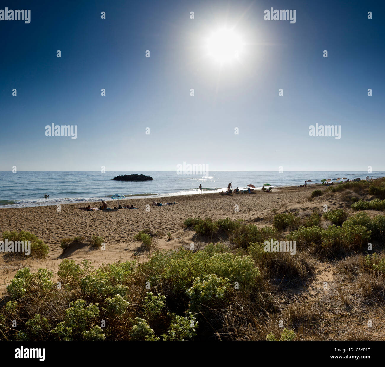 Chalikounas Plage, Lac Korission, Corfou, Grèce, Europe, paysage, été, plage, mer, personnage, Banque D'Images