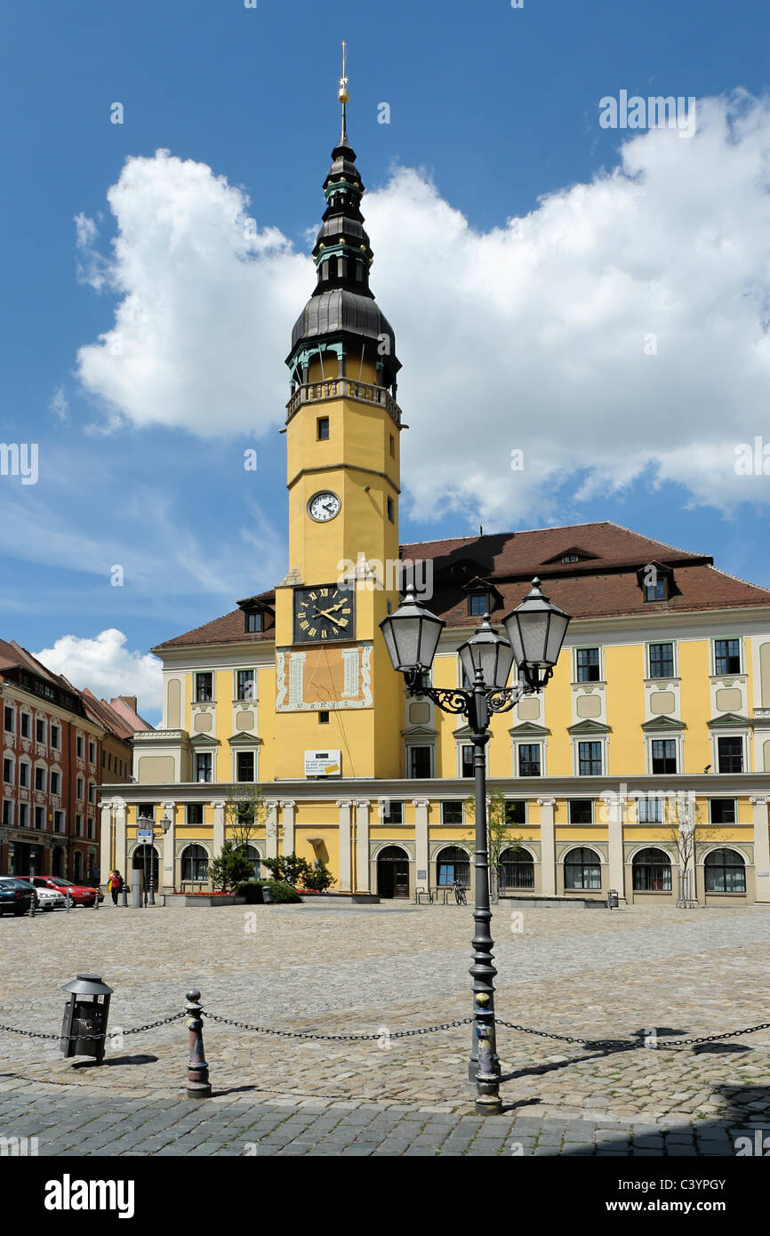 Allemagne, Europe, Saxe, Bautzen, à l'hôtel de ville, le marché central, Architecture, bâtiment, construction, des lieux, des espaces, rue, lante Banque D'Images