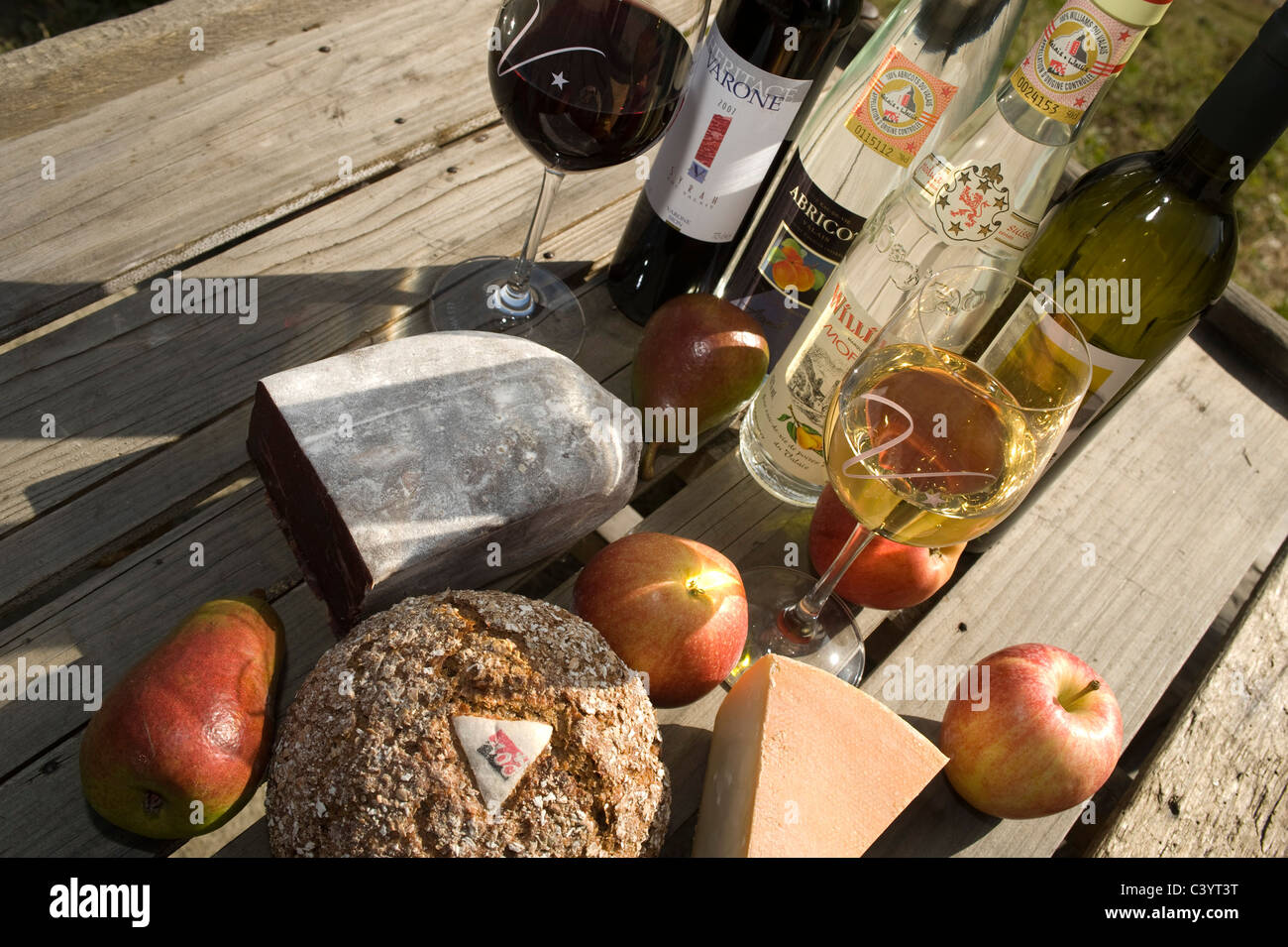 Verbier, Suisse, Valais, agrotourisme, agriculture, alimentation, manger, traditionnel, le fromage, la viande sèche, sèches, déshydratées, viandes, appl Banque D'Images