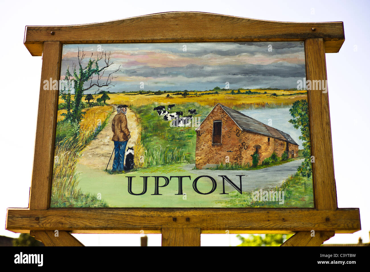 Village peint signe à Upton Leicestershire UK Banque D'Images