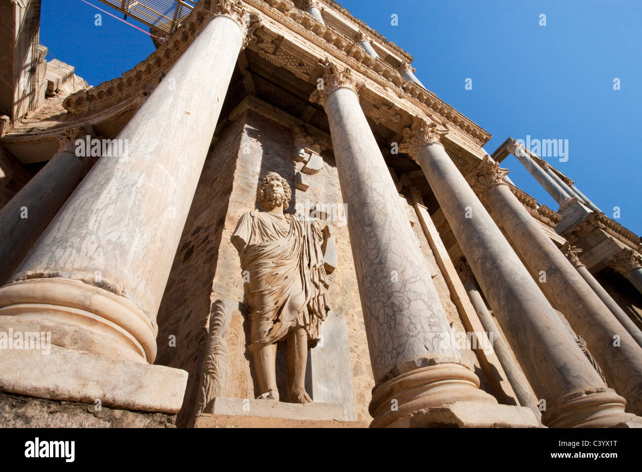 L'Espagne, l'Europe, Merida, l'UNESCO, patrimoine culturel, théâtre, Roman, amphithéâtre, colonnes, détail Banque D'Images