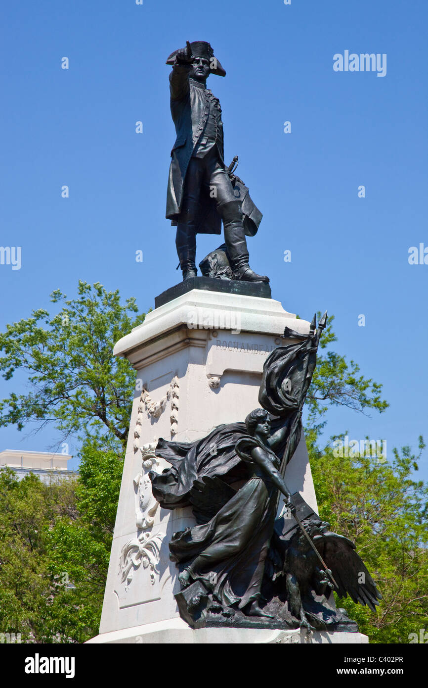 La guerre révolutionnaire général comte de Rochambeau statue dans le parc Lafayette, Washington DC Banque D'Images La guerre révolutionnaire général comte de Rochambeau statue dans le parc Lafayette, Washington DC Banque D'Images