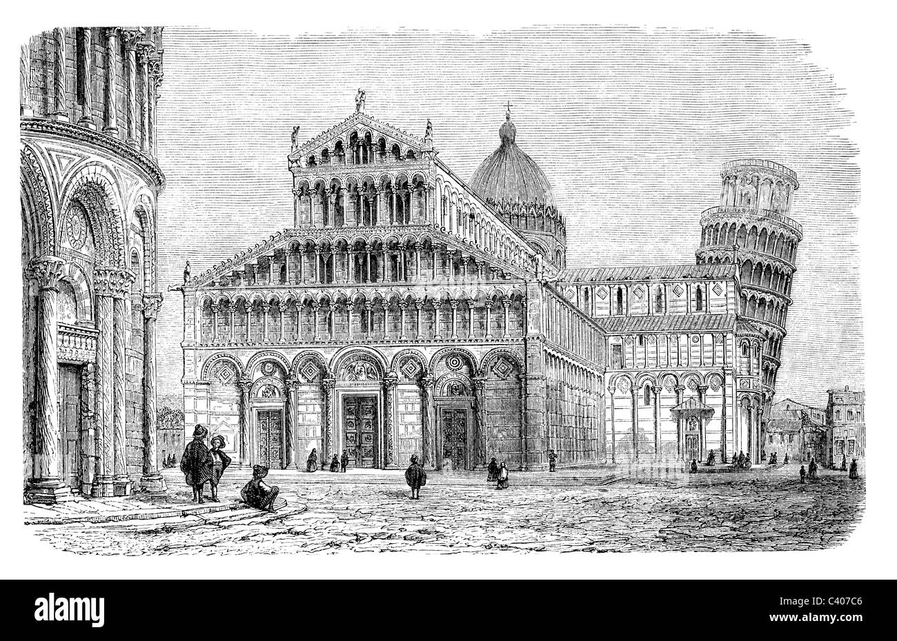 Vue sur le Duomo de Pise, Italie. Dans l'arrière-plan, la Tour de Pise Banque D'Images