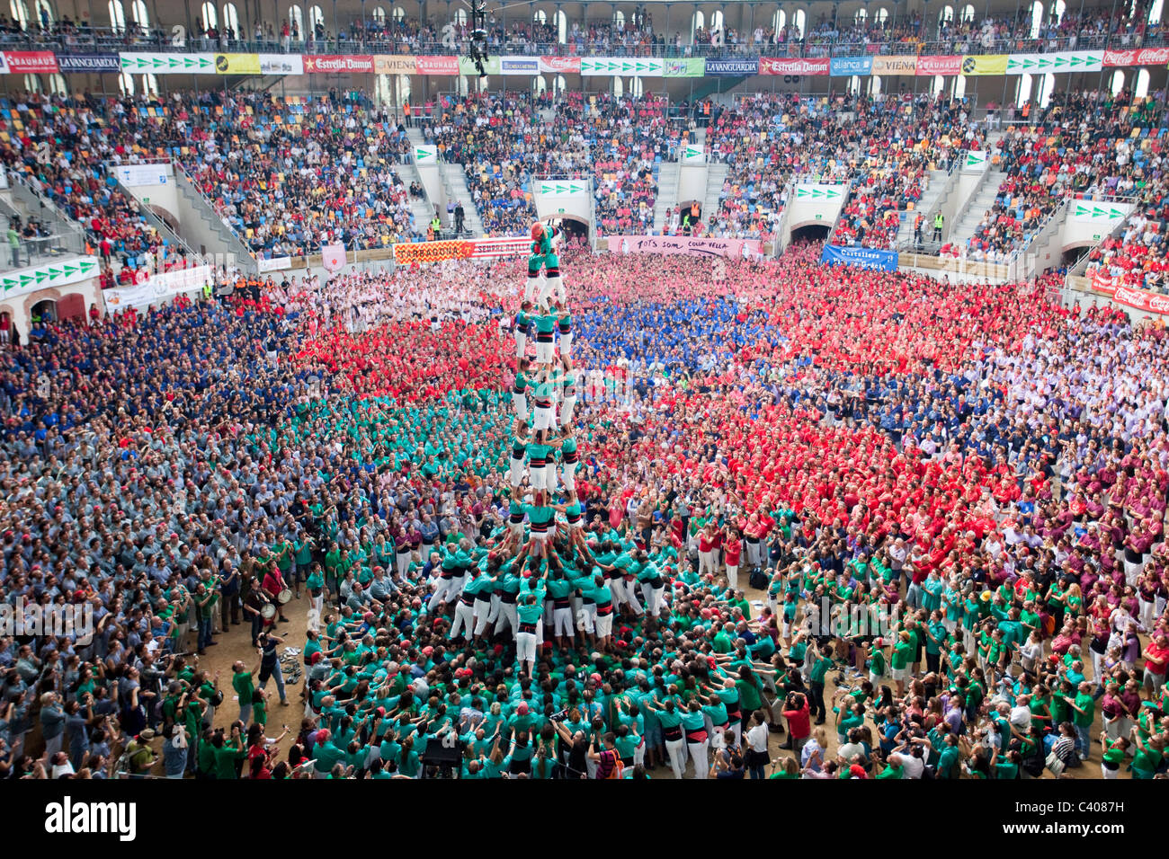 Spanien, Europa, Tarragone, Catalogne, stade, Castellers, festival, pyramide humaine, masses, Castells, tradition Banque D'Images