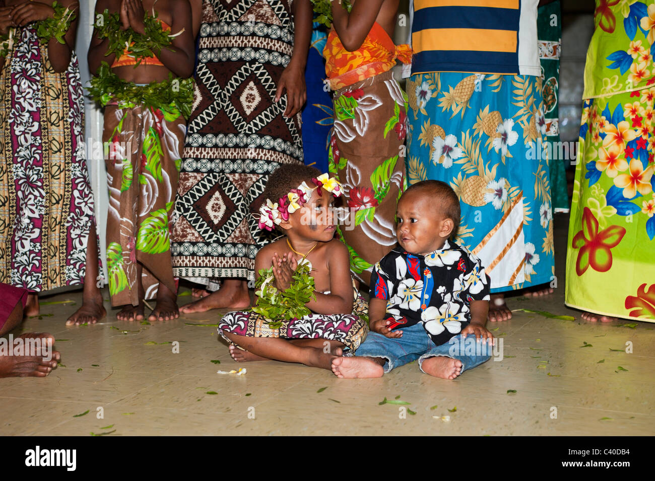 Les enfants autochtones de Fidji, Makogai, Lomaviti, Fidji Banque D'Images