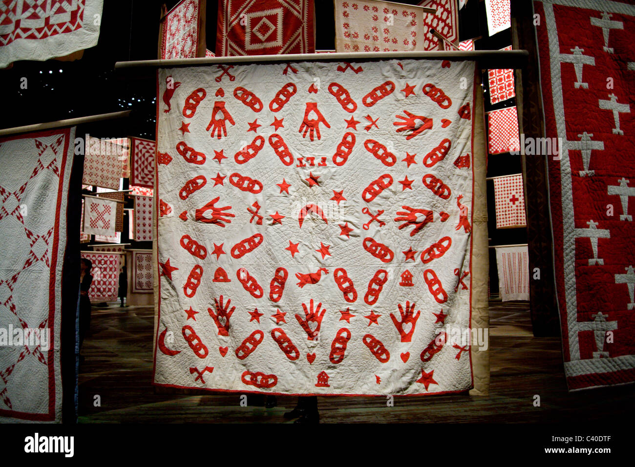 Le rouge et le blanc American Quilts Banque D'Images