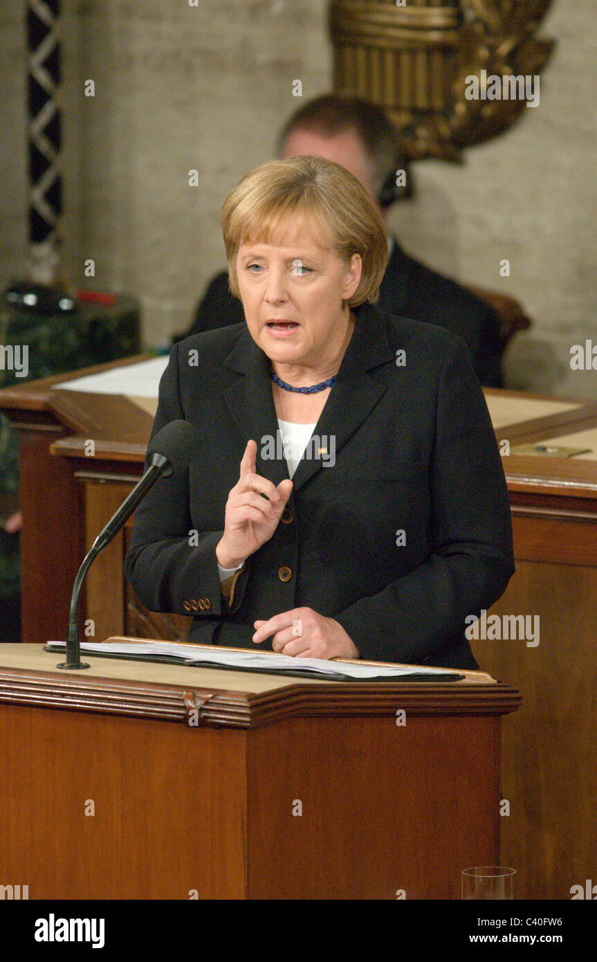 La chancelière allemande Angela Merkel s'est pour le Congrès des États-Unis à Washington DC Banque D'Images