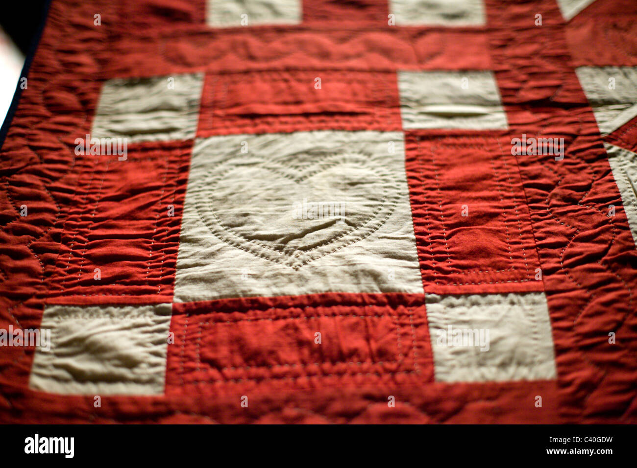 Le rouge et le blanc American Quilt Banque D'Images