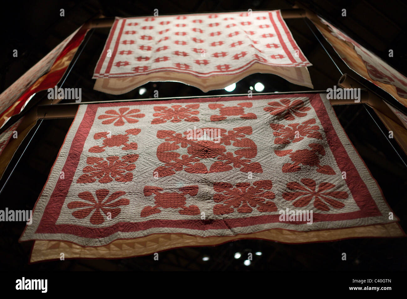 Le rouge et le blanc American Quilts Banque D'Images