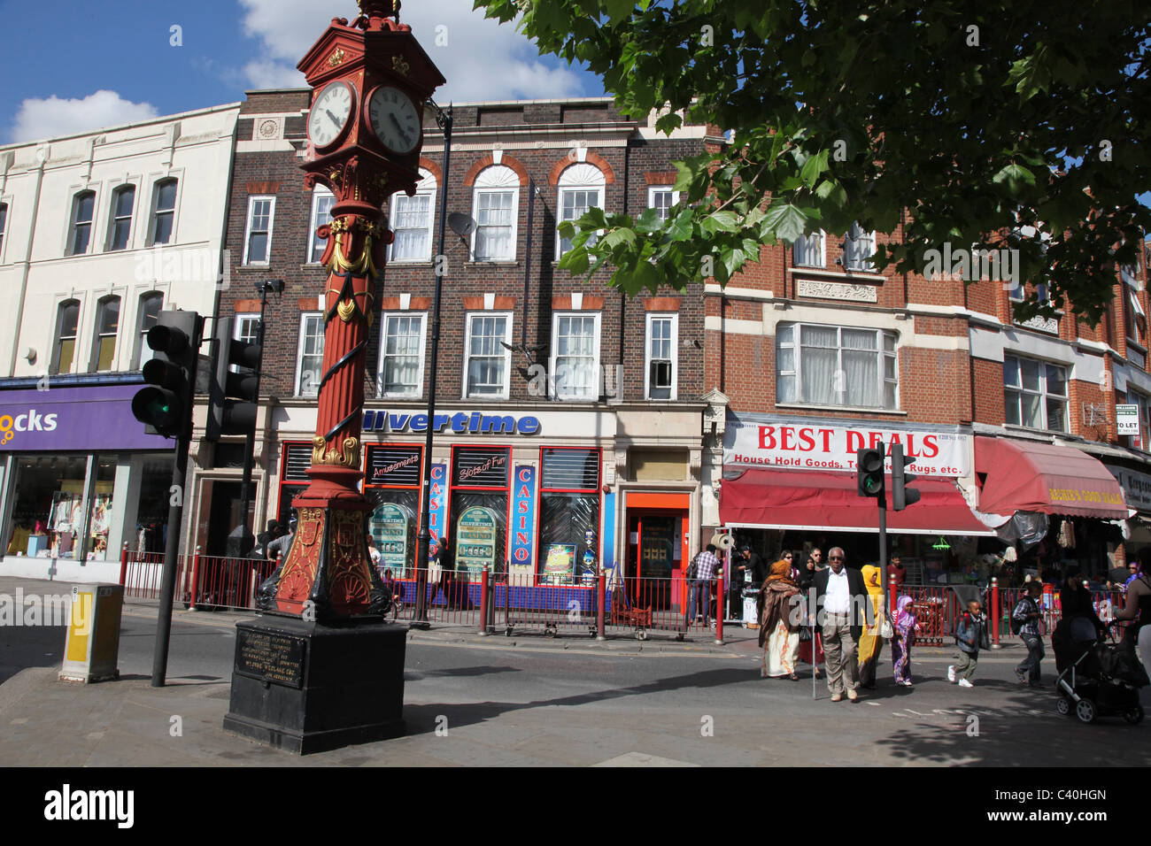Leïde, une zone à Londres avec l'une des plus grandes de la population ethnique afro-antillaise, en particulier. Tour de l'horloge du Jubilé est show Banque D'Images
