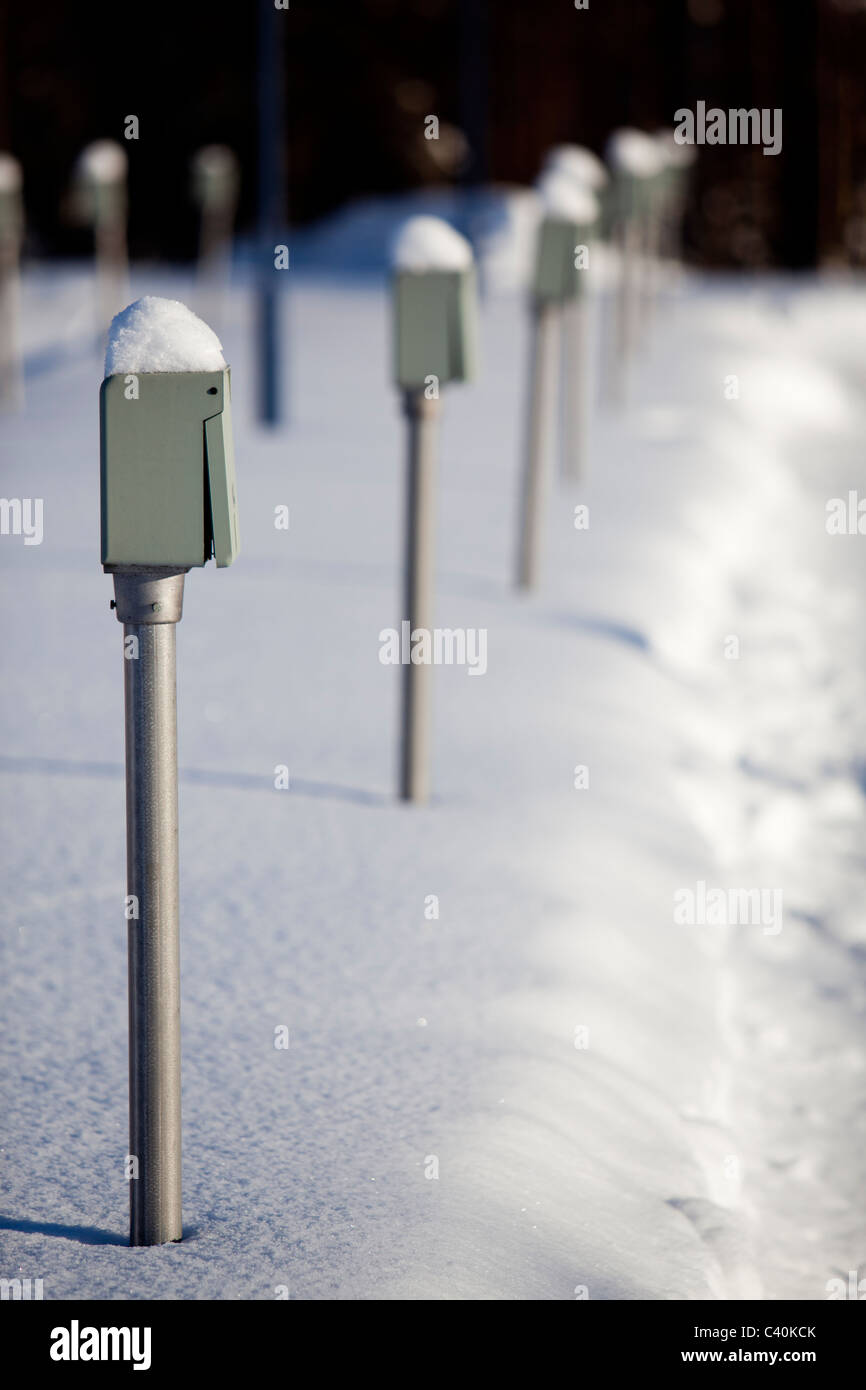 Prise de poste , pour obtenir de l'électricité pour chauffe-moteur de la voiture au parking , Finlandais , Finlande Banque D'Images