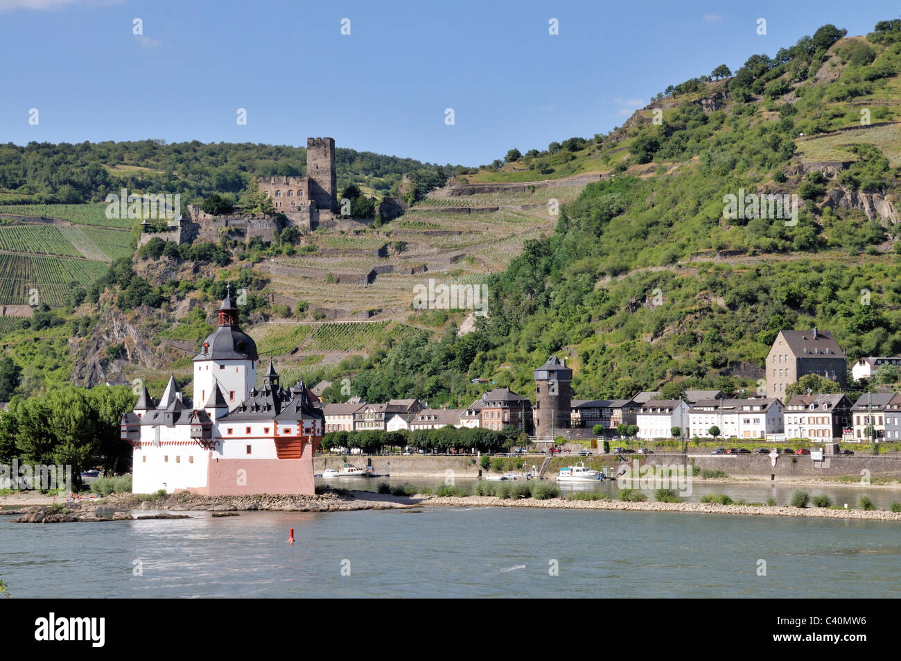 L'architecture, bastion, arrangement de connexion, le château, l'Allemagne, l'Europe forteresse, Kaub, monument culturel, vallée du Rhin moyen, Banque D'Images