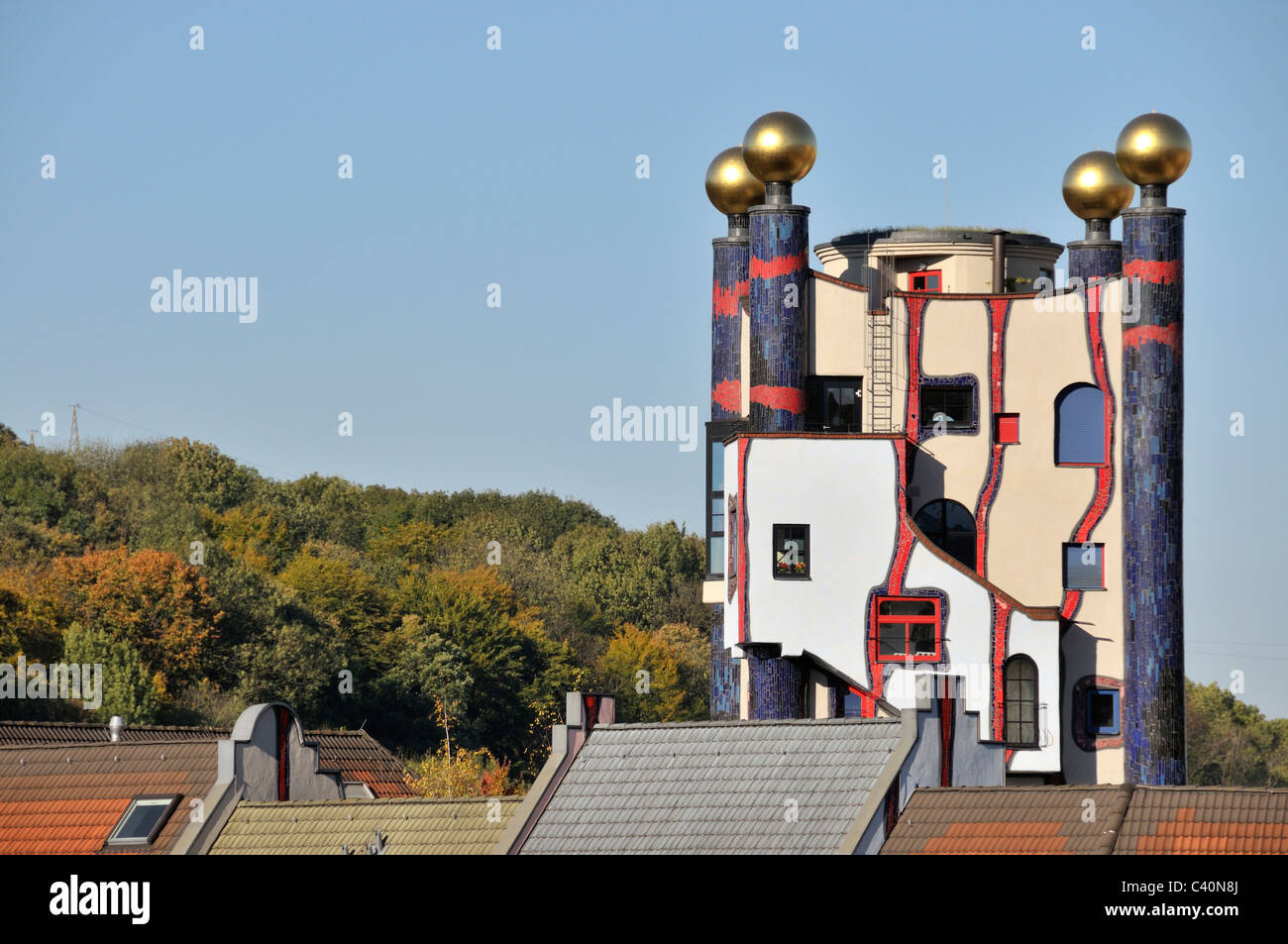 L'architecture, façade, empire de la paix, de la construction, de la construction, Hundertwasser, Haus, Turm, la culture, l'art, de l'habileté, de Plochingen, pluie remorquer Banque D'Images