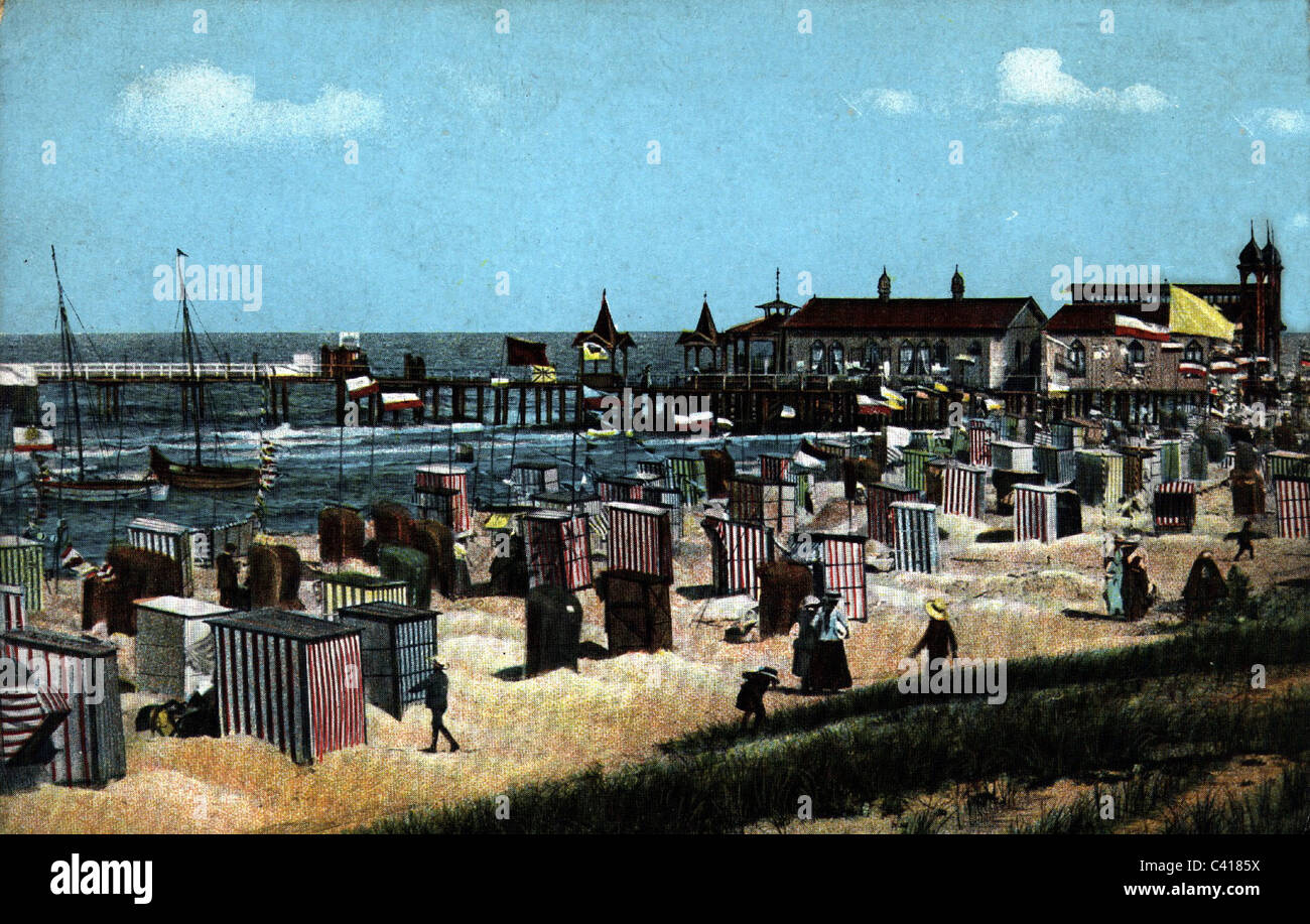 Baignade, lido / bain en plein air, Zinnowitz sur l'île d'Usedom, mer Baltique, carte postale colorée, vers 1900, droits supplémentaires-Clearences-non disponible Banque D'Images