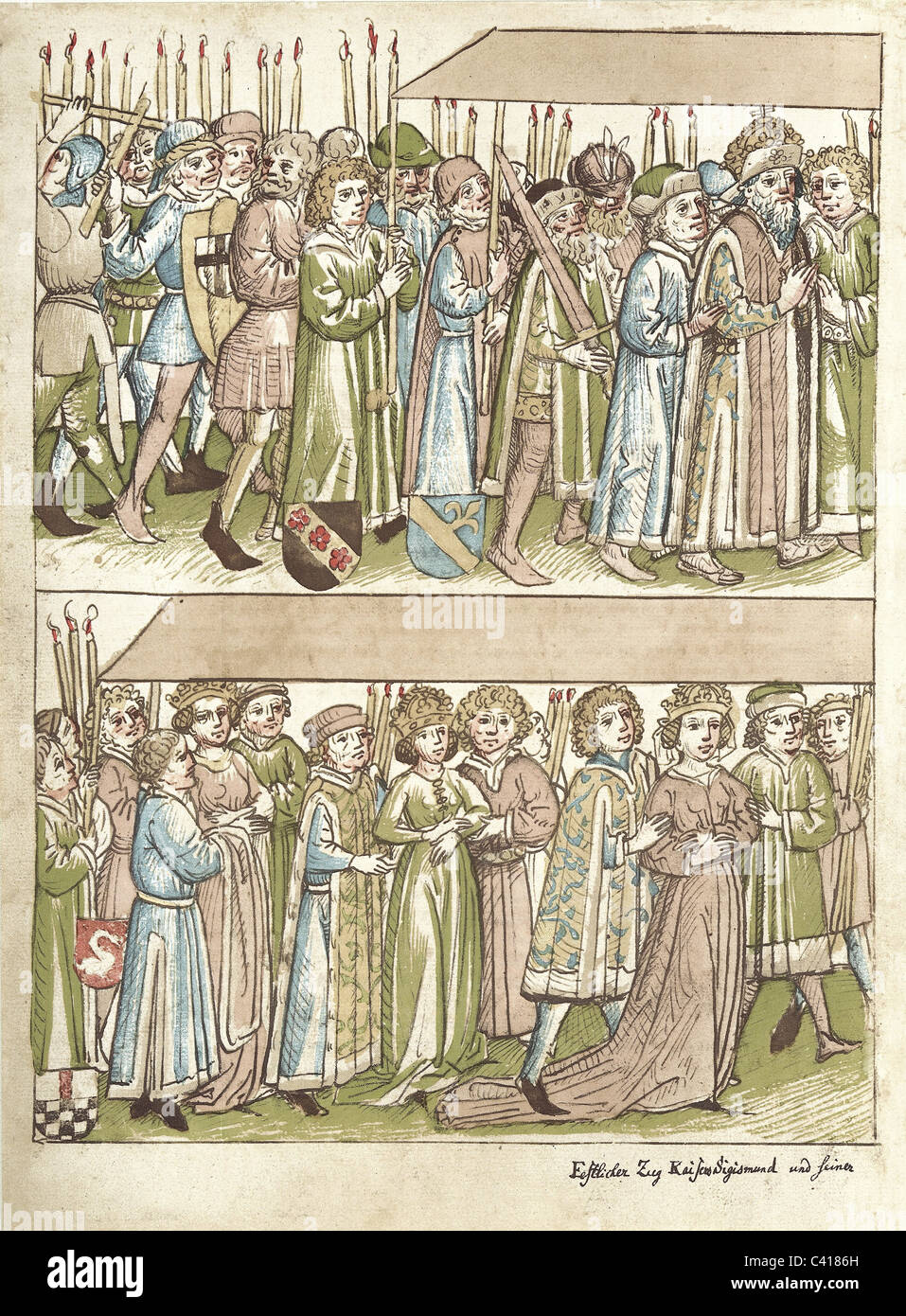 Géographie / Voyage, Allemagne, Constance, événements, Conseil de Constance, 1414 - 1418, procession à la cathédrale, Empereur Sigismund avec son entourage, illumination de la chronique de Richental, droits additionnels-Clearences-non disponible Banque D'Images