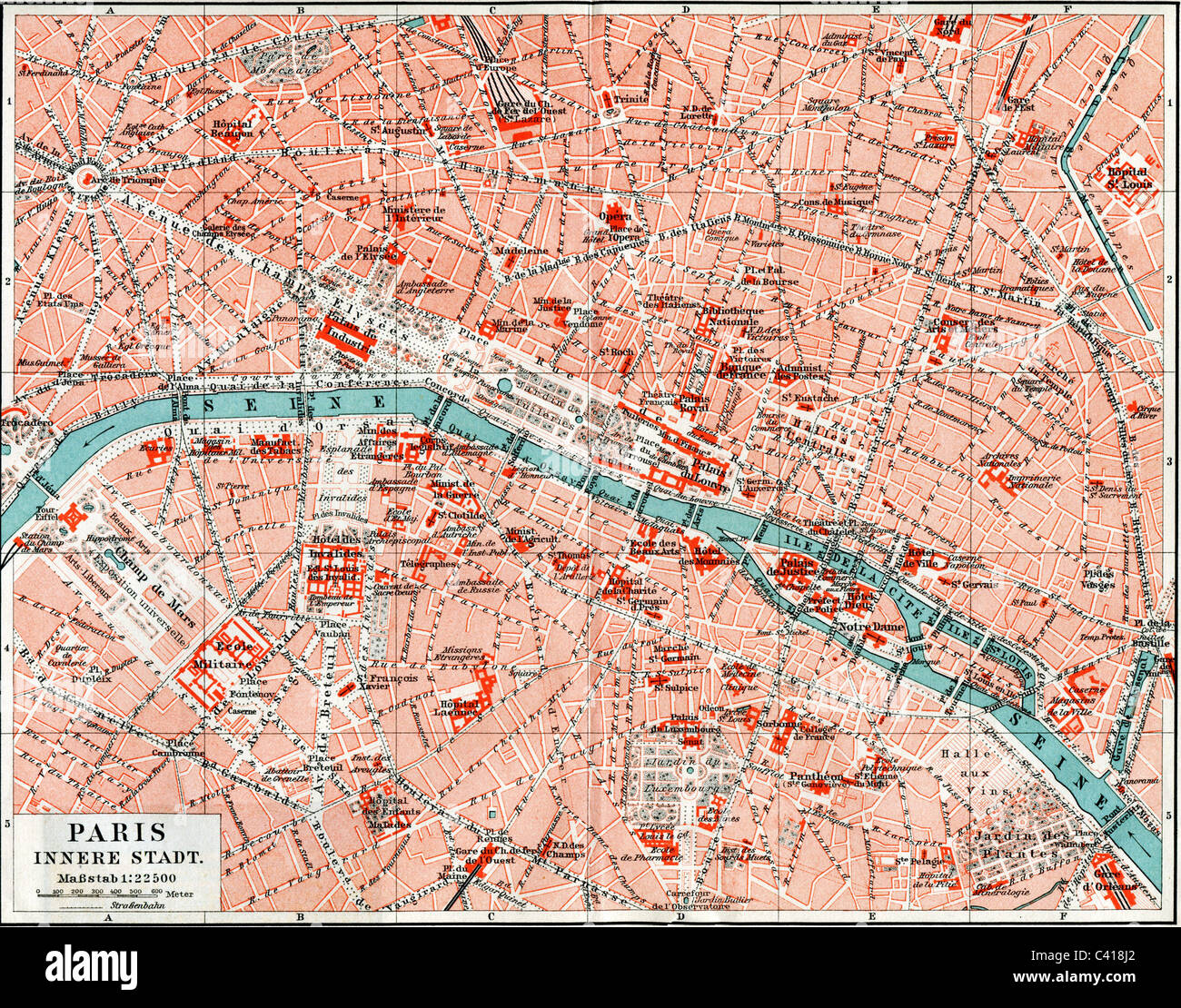Cartographie, cartes de ville, Paris, France, centre-ville, lithographie couleur, Meyers Konversversautionslexikon, 1896, droits additionnels-Clearences-non disponible Banque D'Images