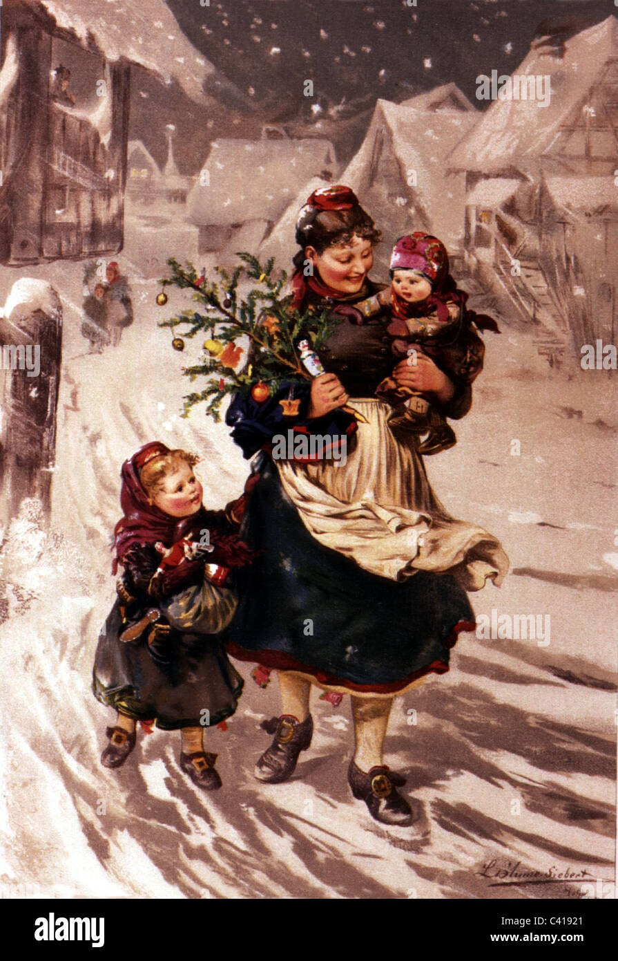 Noël, 'après le don', lithographie après peinture par Ludwig Blume-Siebert (1853 - 1929), publié en 1886, droits additionnels-Clearences-non disponible Banque D'Images