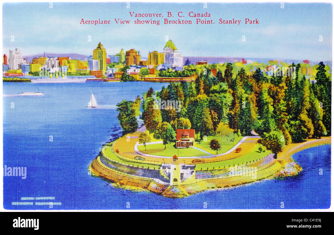 Vue aérienne de l'île de Vancouver (Colombie-Britannique), à partir d'une carte postale des années 1920 vintage Banque D'Images