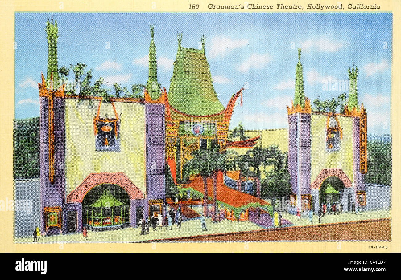 Le Grauman's Chinese Theatre à Hollywood, en Californie, à partir d'une carte postale vintage 1931 Banque D'Images
