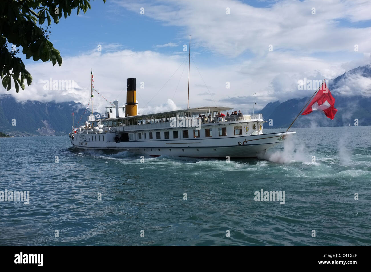 Simplon vapeur à aubes sur le lac de Genève-1 Banque D'Images