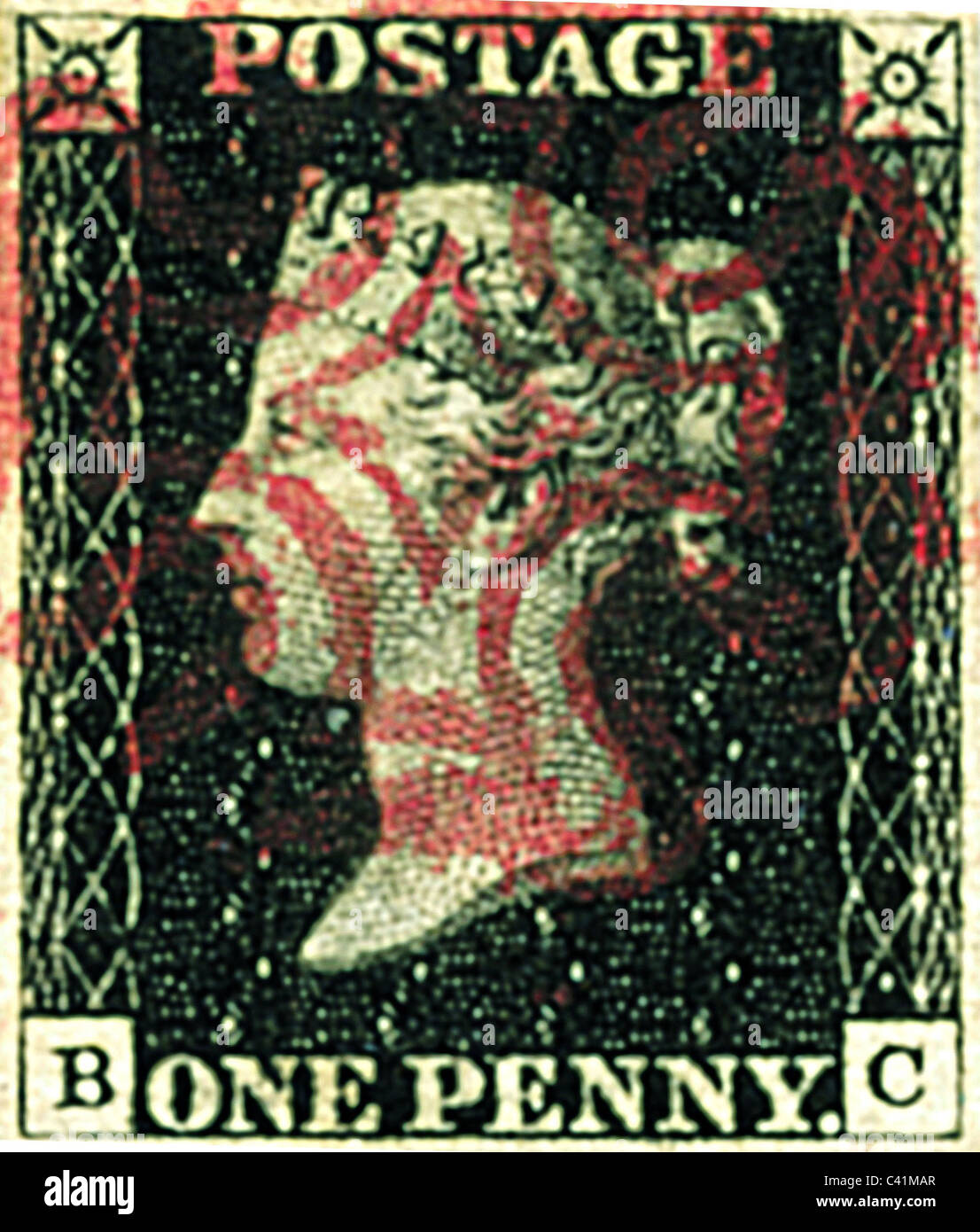 Courrier / courrier, timbres-poste, Grande-Bretagne, un Pence, premier timbre du monde, 1840, droits supplémentaires-Clearences-non disponible Banque D'Images