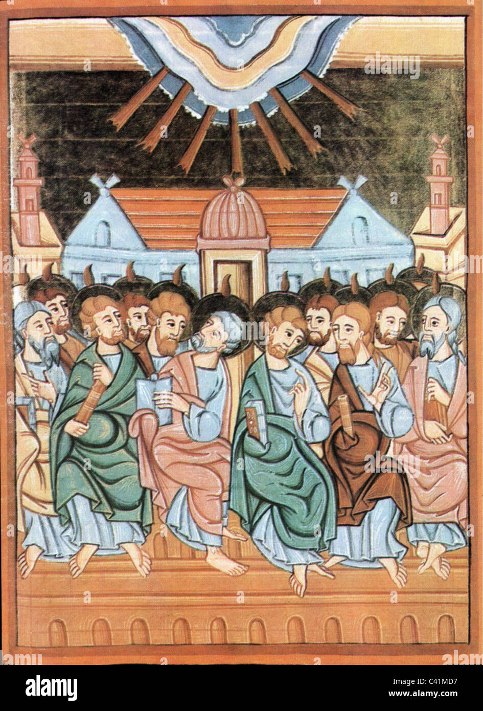 Religion, Christianisme, Whitsun, l'effusion de l'Esprit Saint, XIe siècle, historique, historique, expédition, figure d'une colombe, apparition, phénomène, phénoménae, phénomènes, phénomènes, Whitsun, Pentecôte, Pentecôte, langues de feu, peuple, droits additionnels-Clearences-non disponible Banque D'Images