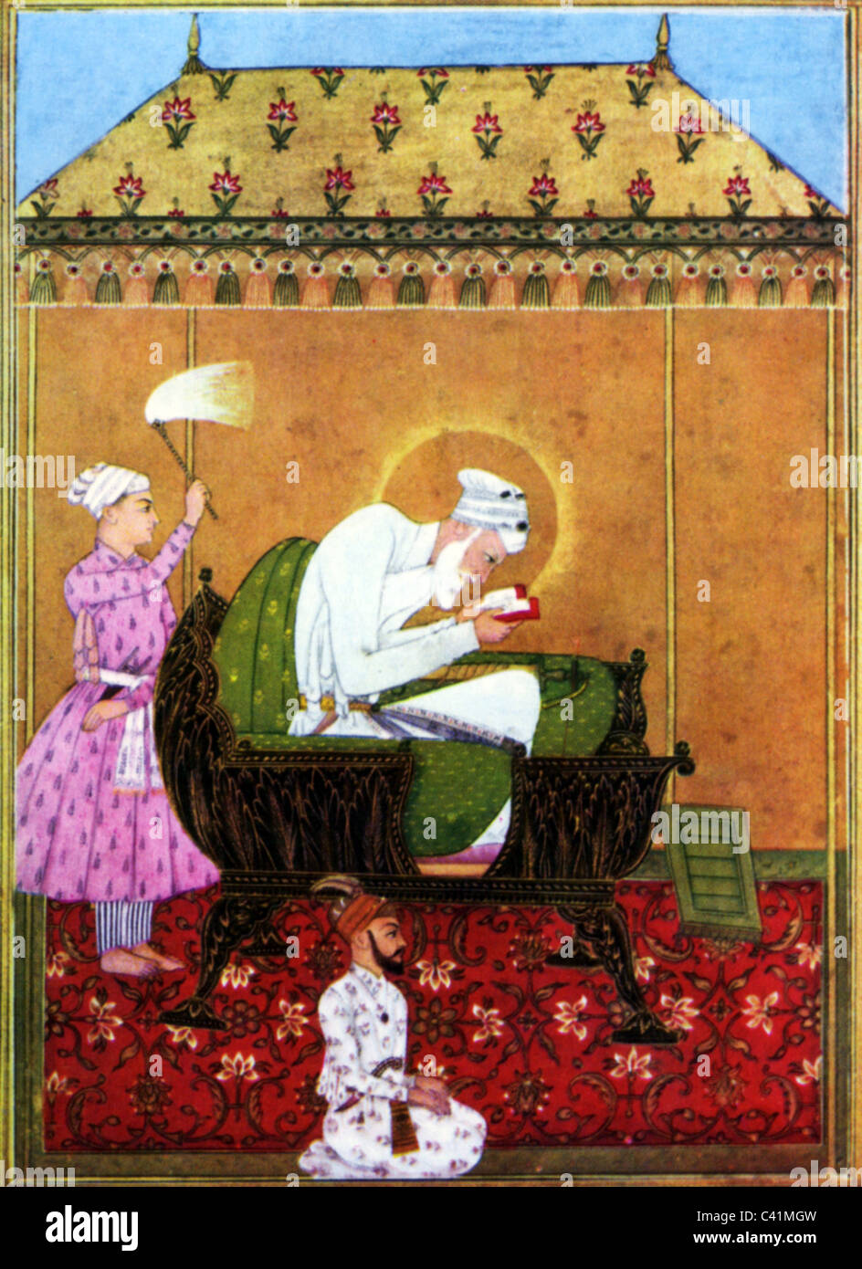 Aurangzeb, 5.11.1618 - 2.3.1707, Shah of Dehli 26.6.1658 - 2.3.1707, comme vieil homme lisant le Coran, imprimé après miniature indienne, fin du XVIIe siècle, Musées d'État de Berlin, Banque D'Images
