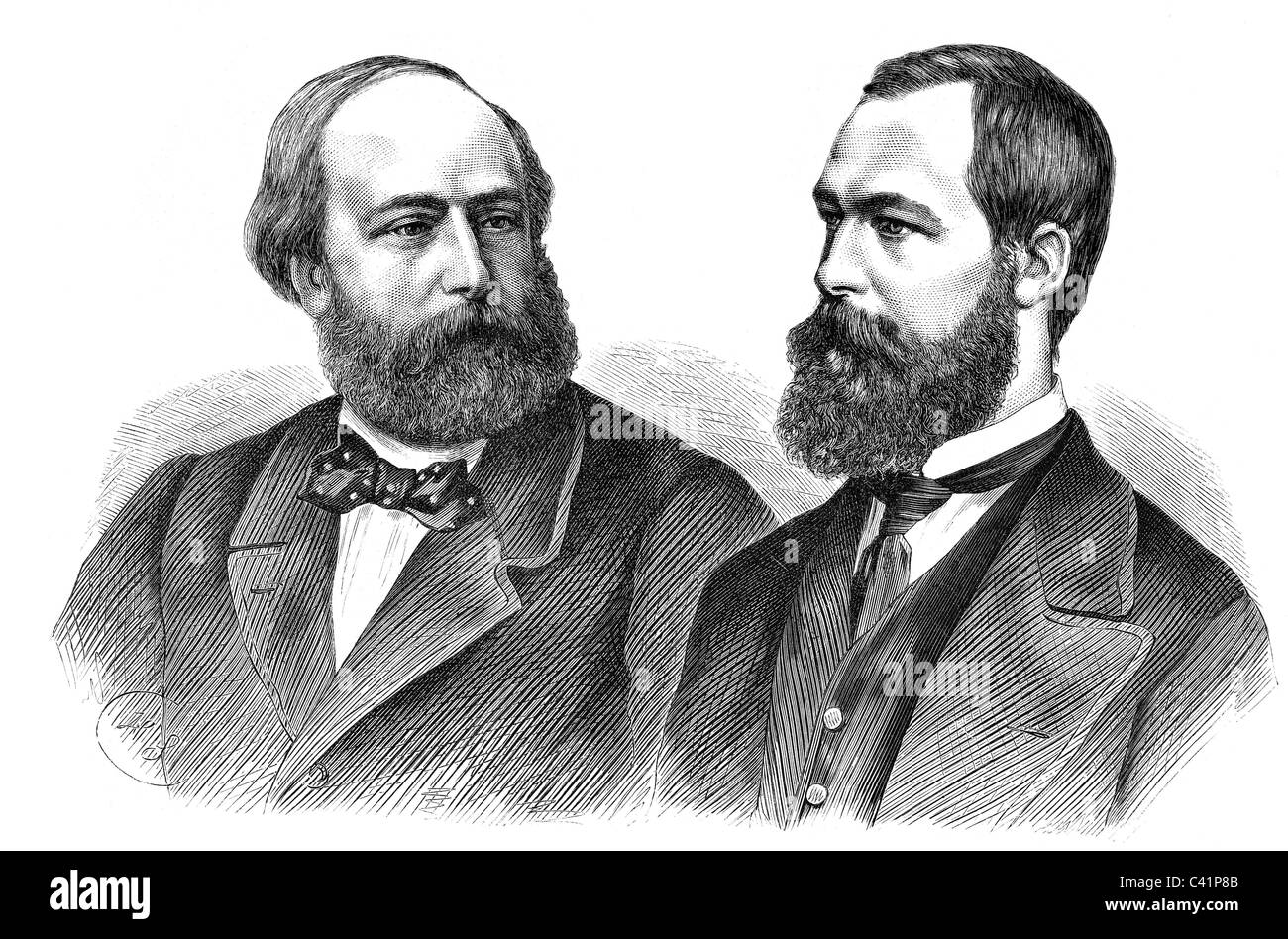 Henry Charles 29.9.1820 - 24.8.1883, comte de Chambord, Prétendal du trône de France 1836 - 1883, portrait, avec Prince Philippe, comte de Paris, gravure sur bois, publié en 1872, , Banque D'Images