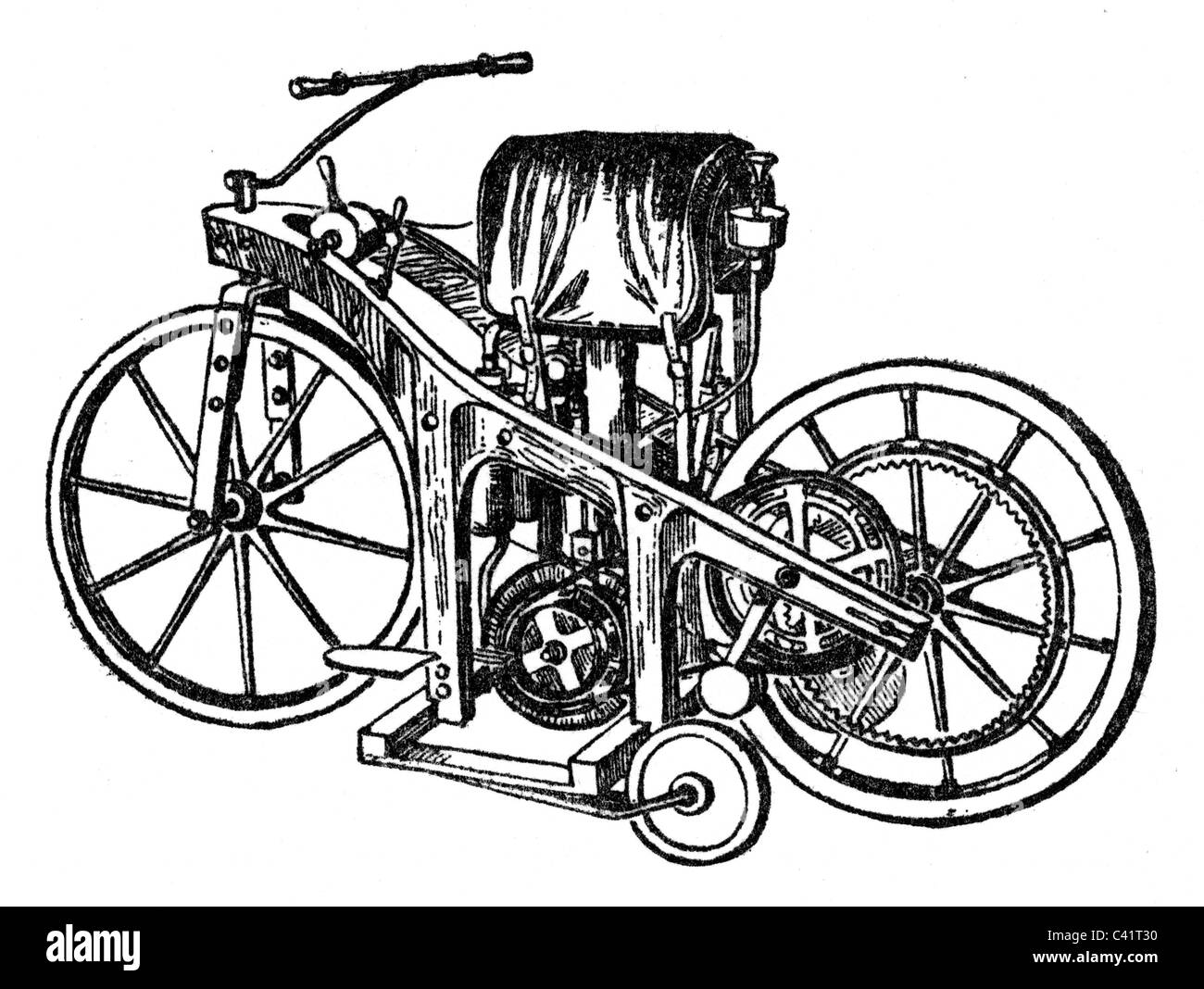 Transport / transport, moto, 'Reitwagen', design par Gottlieb Daimler, construction par Wilhelm Maybach, 1885, dessin, vers 1900, , droits additionnels-Clearences-non disponible Banque D'Images