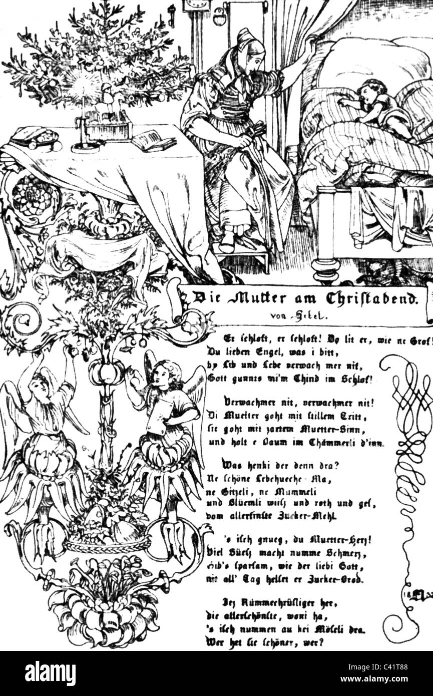 Hebel, Johann Peter, 10.5.1760 - 22.9.1826, auteur / écrivain allemand, œuvres, Alemannische Gedichte (1803), illustration, gravure sur bois après dessin de Ludwig Richter, 1839, , Banque D'Images