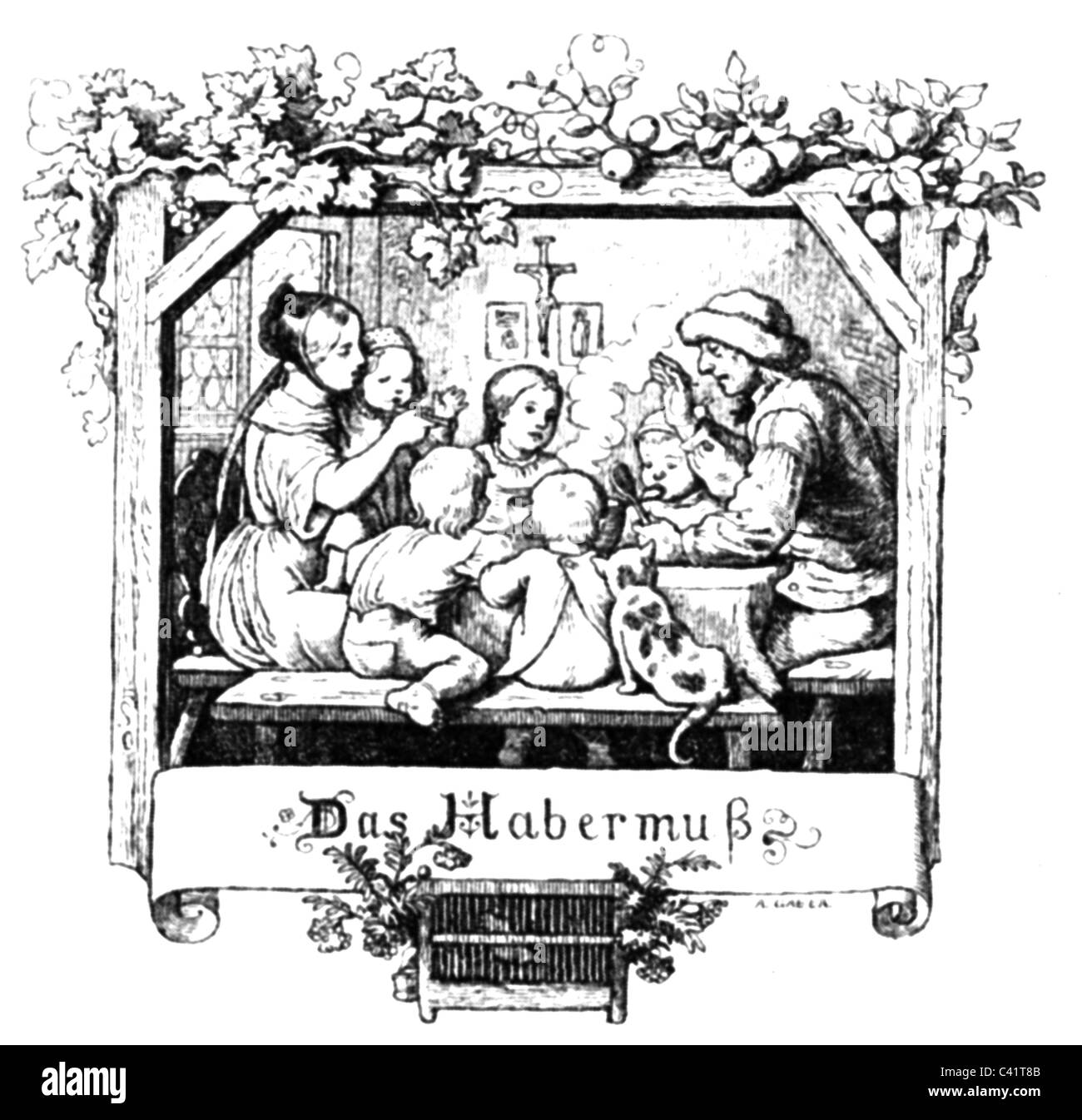Hebel, Johann Peter, 10.5.1760 - 22.9.1826, auteur / écrivain allemand, œuvres, Alemannische Gedichte (1803), illustration, gravure sur bois après dessin de Ludwig Richter, 1839, , Banque D'Images